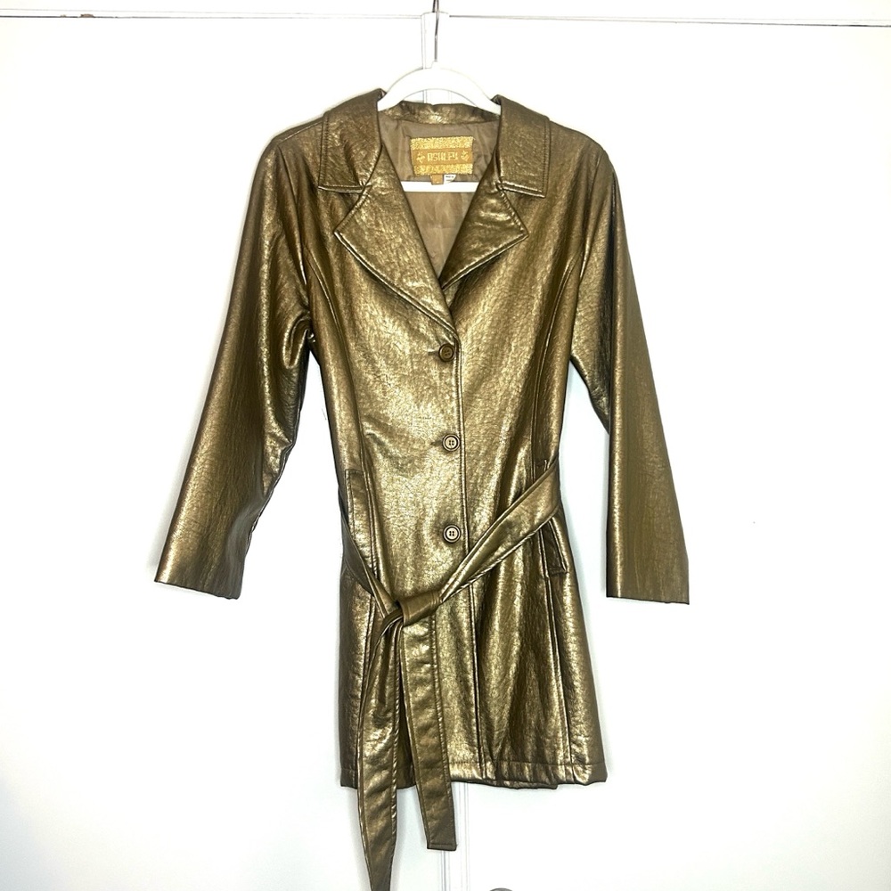 Vintage Metallic Gold Belted Blazer Jacket - Picture 2 of 7